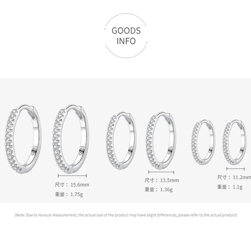 Ailmay 100% 925 Sterling Silver Clear Zircon Simple Fashion Hoop Earrings For Women Girls Anti-allergy Fine Jewelry Gifts