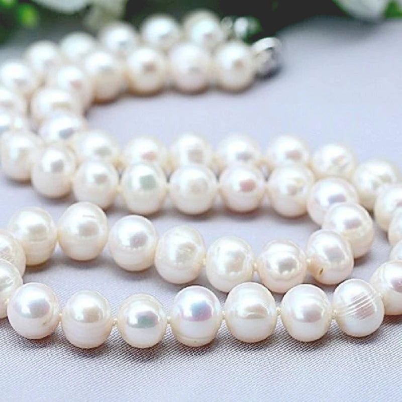 Bulbusbow Natural Pearl Necklace – 9-10mm Freshwater Pearl Jewelry in 925 Sterling Silver for Women | Perfect Engagement Gift | Elegant Classic Choker Necklace