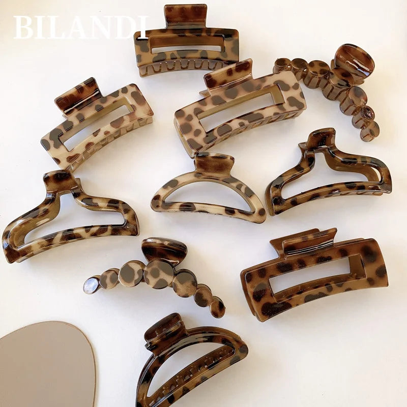 Bilandi Elegant Leopard Print Resin Grab Clip Large Acetate Hair Clip Hair Pins For Women Girl Hair Accessories Hair Style Make