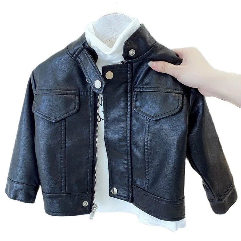 Spring Autumn Children Boys Girls leather jacketJacket 2021 New Fashion Handsome Baby Zipper Coat Kids Outerwear Leather Jacket