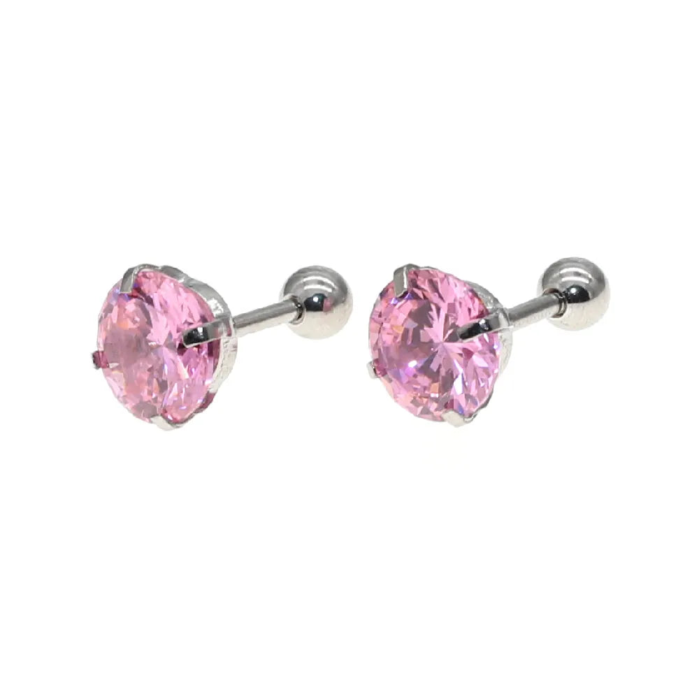 The Screw-back Stud Earrings Pink Zircon The Needl is 1.2*6mm 316L Stainless Steel No Allergy Never Fade