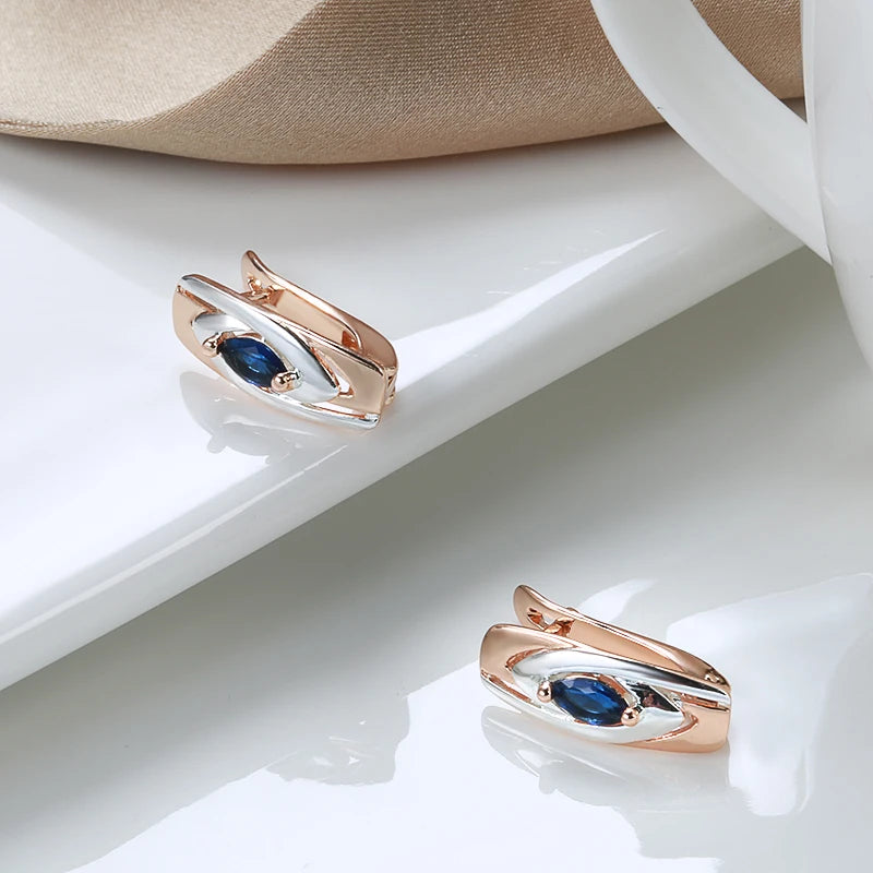 Kinel Luxury Blue Stone Earrings Ring Sets 585 Rose Gold Mixed Silver Natural Zircon Accessories Trendy Women Wedding Jewelry