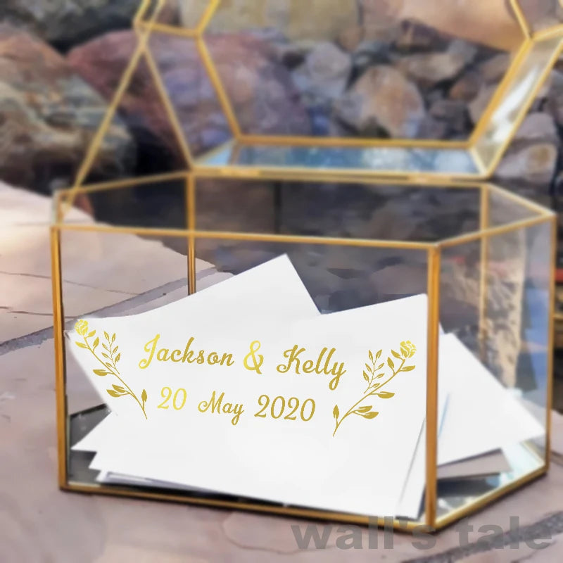 Wedding Cards and Gifts Box Vinyl Sticker Personalized Names Date Decals Custom Stickers For Wedding Boxs Art Decoration