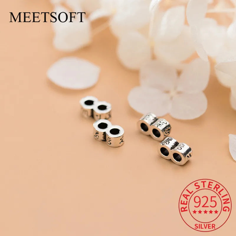 MEETSOFT Trendy 925 Sterling Silver 4mm Double Hole Space Bead Charms Handmade Of DIY Fine Jewelry Necklace wholesale Accessory