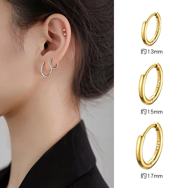 Glossy Hoop Earrings 925 Silver Gold Color Earrings Piercing Accessory Trendy Huggie Female Hoops For Men