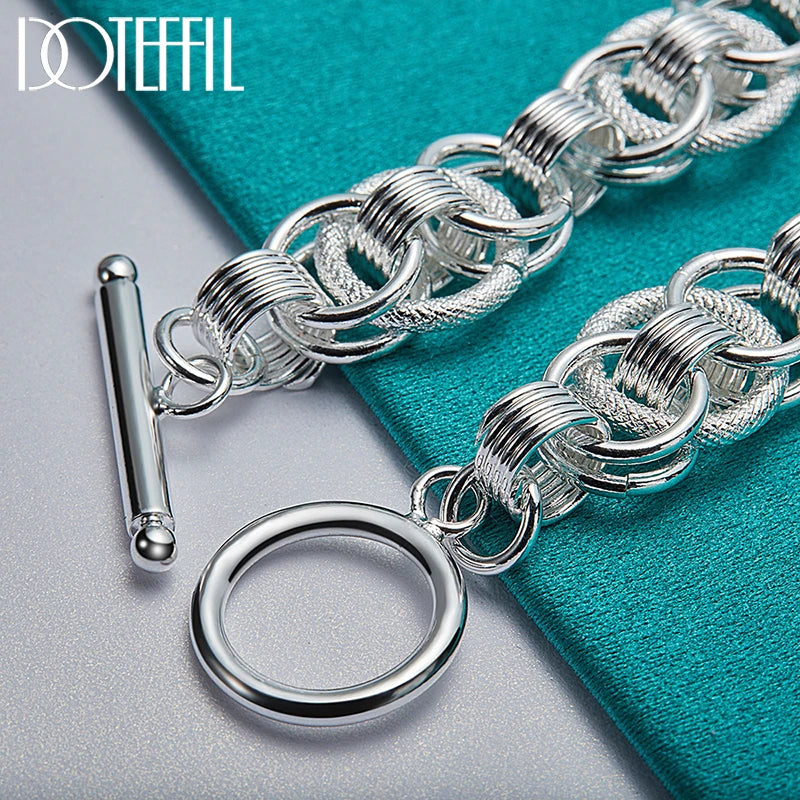 DOTEFFIL 925 Sterling Silver Bracelets Snake Chain Screw Fits European Charm 20cm Length DIY Fashion For Women Man Jewelry Gift