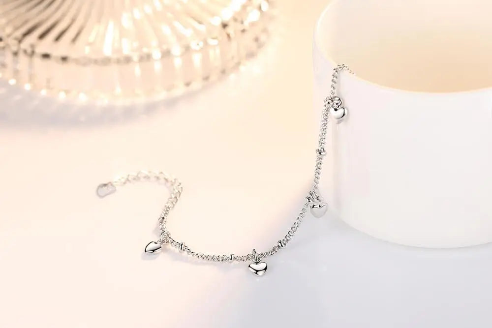 925 Sterling Silver Bracelets For Women Five Love Heart Charm Silver Chain Bracelet pulseira Gift Wedding Lucky Fine Jewelry