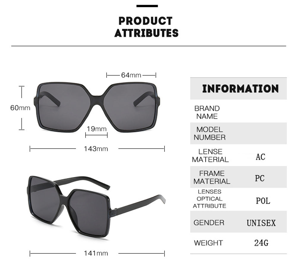 Black Square Oversized Sunglasses Women Big Frame Colorful Sun Glasses Female Mirror Oculos Unisex Gradient Hip Hop Shades