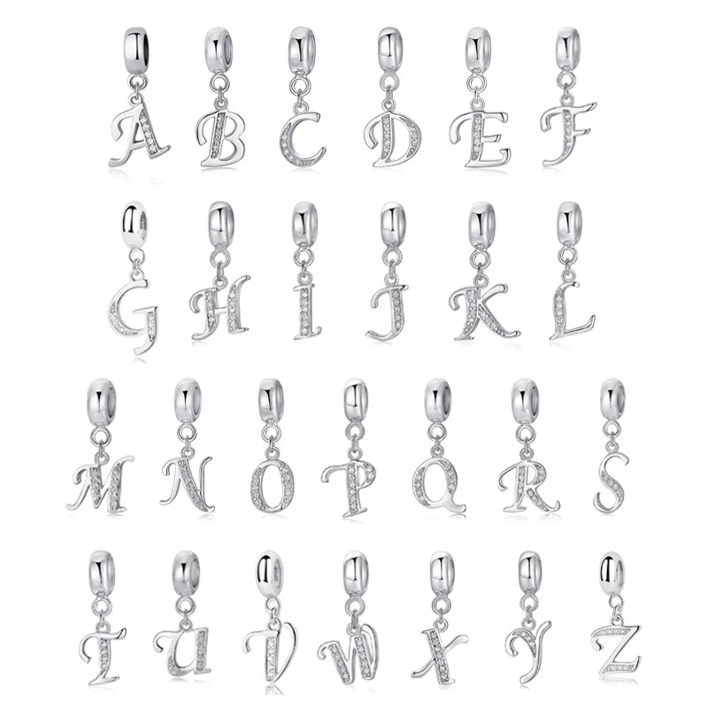 925 Sterling Silver Charm Bead Vintage Alphabet A-Z Letter Pendant Charms Fit Pandora Bracelets Necklaces Women DIY Jewelry