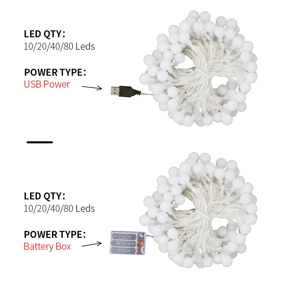 USB/电池供电 LED 球形花环灯仙女串户外灯家庭房间圣诞节节日婚礼派对灯装饰