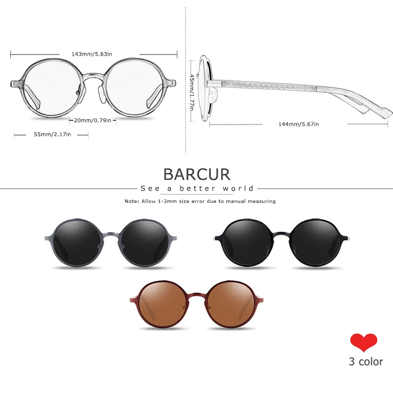 BARCUR Hot Black Goggle Male Round Sunglasses Luxury Brand Men Glasses Retro Vintage Women Sun Glasses UV400 Eyewear