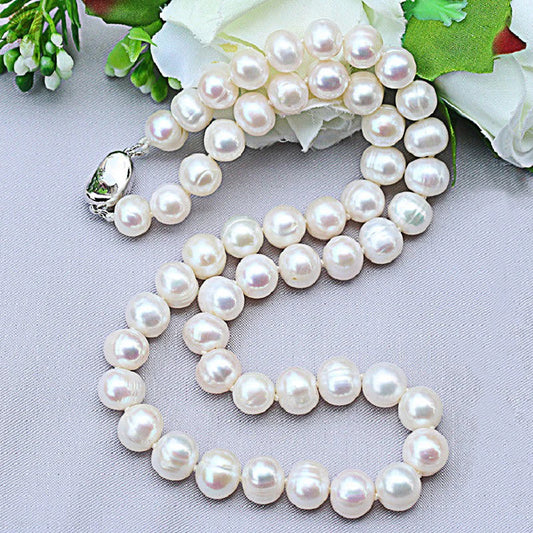 Bulbusbow Natural Pearl Necklace – 9-10mm Freshwater Pearl Jewelry in 925 Sterling Silver for Women | Perfect Engagement Gift | Elegant Classic Choker Necklace