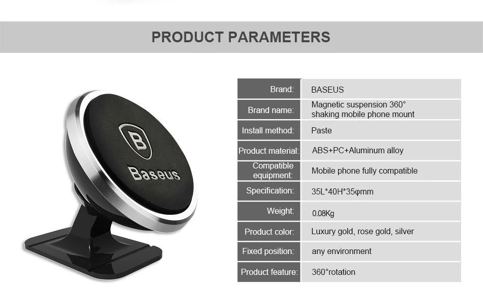 Baseus 磁性车载手机支架适用于 iPhone 12 11 X 三星磁铁车载支架手机车内手机支架