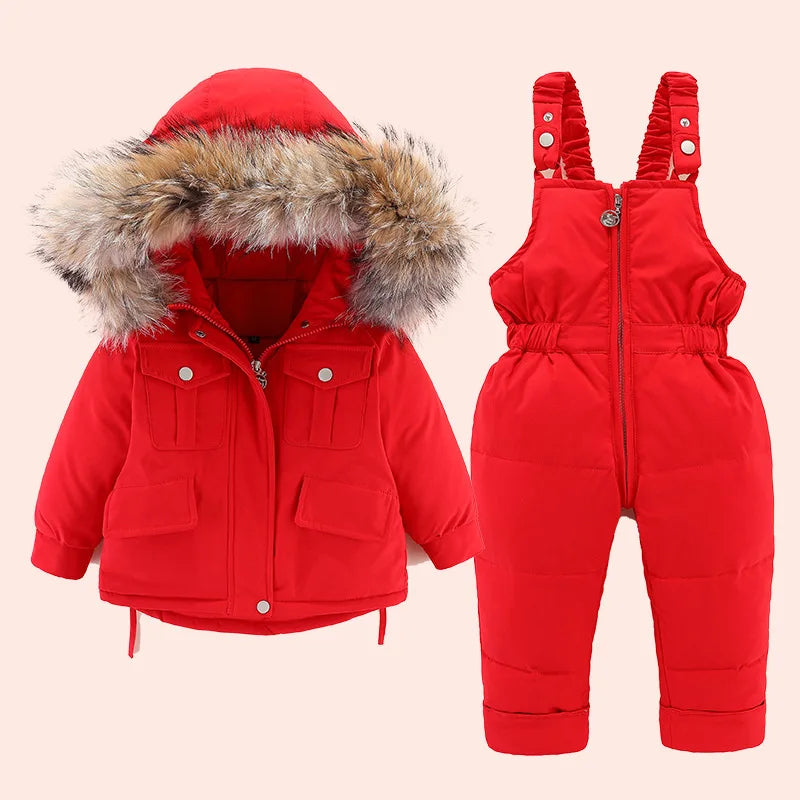 2024 Winter Down Jacket for Girl clothes Kids Overalls Snowsuit Baby Boy over coat Toddler New Year Clothing Set parka real fur