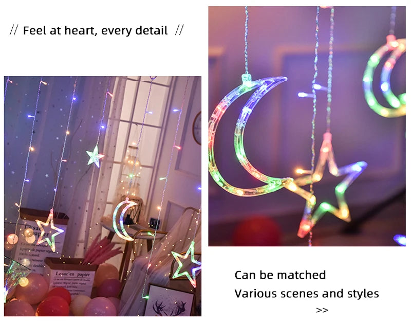 LED Star Lamp Curtain Garland Fairy String Lights Christmas Decoration Outdoor For Holiday Wedding Party 2023 New Year Decor