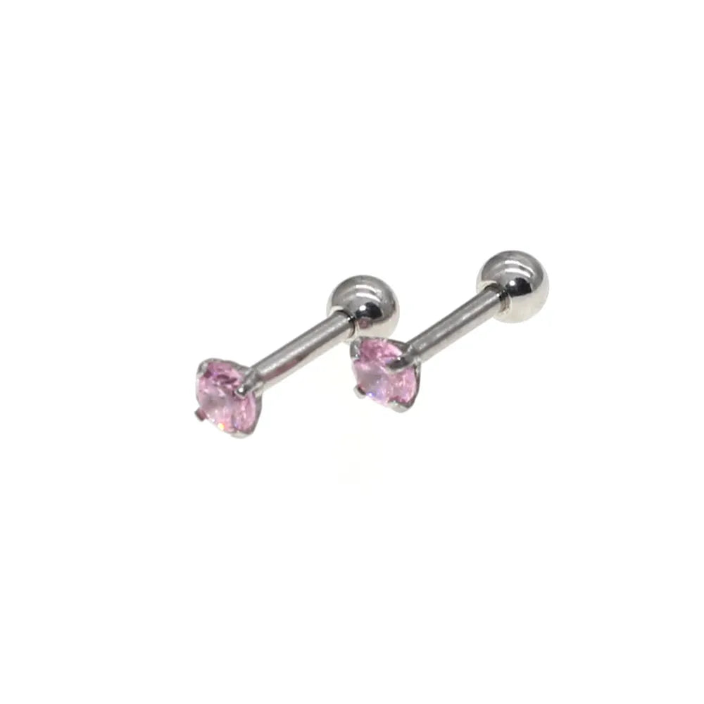 The Screw-back Stud Earrings Pink Zircon The Needl is 1.2*6mm 316L Stainless Steel No Allergy Never Fade