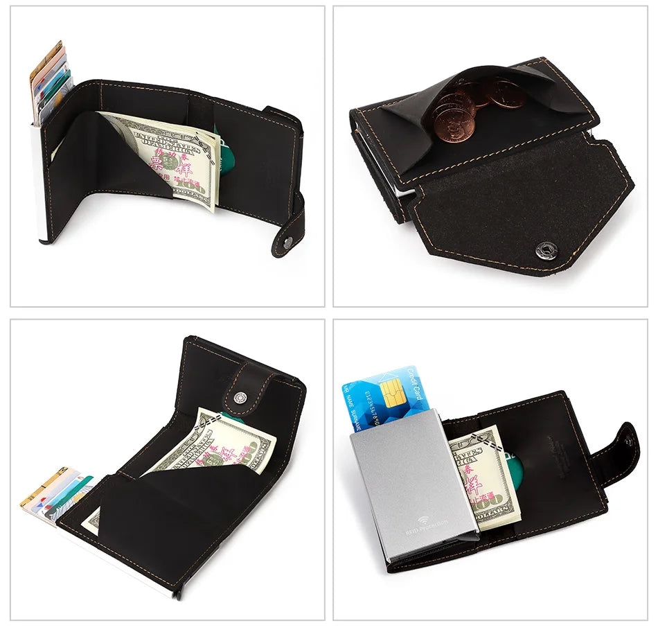 Name Customized Men Business Aluminum Cash ID Card Holder RFID Slim Metal Wallet Coin Purse Automatic Pop Up Credit Card Walet