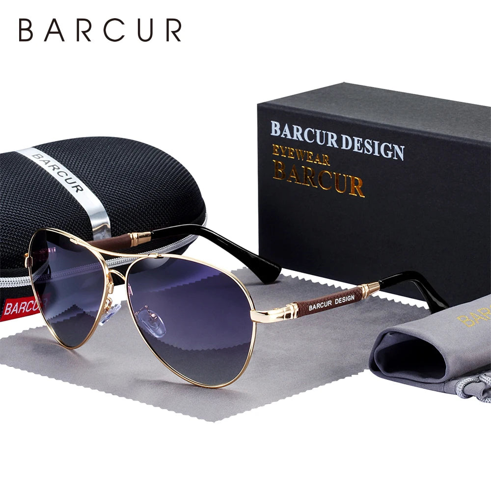 BARCUR Design Titanium Alloy Sunglasses Polarized Men's Sun Glasses Women Pilot Gradient Eyewear Mirror Shades Oculos De Sol