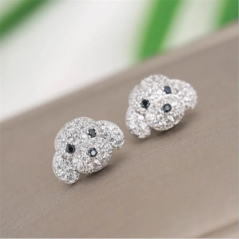 New Fashion Temperament Full Crystal Exquisite Dog 925 Sterling Silver Jewelry Personality Popular Animal Stud Earrings E107