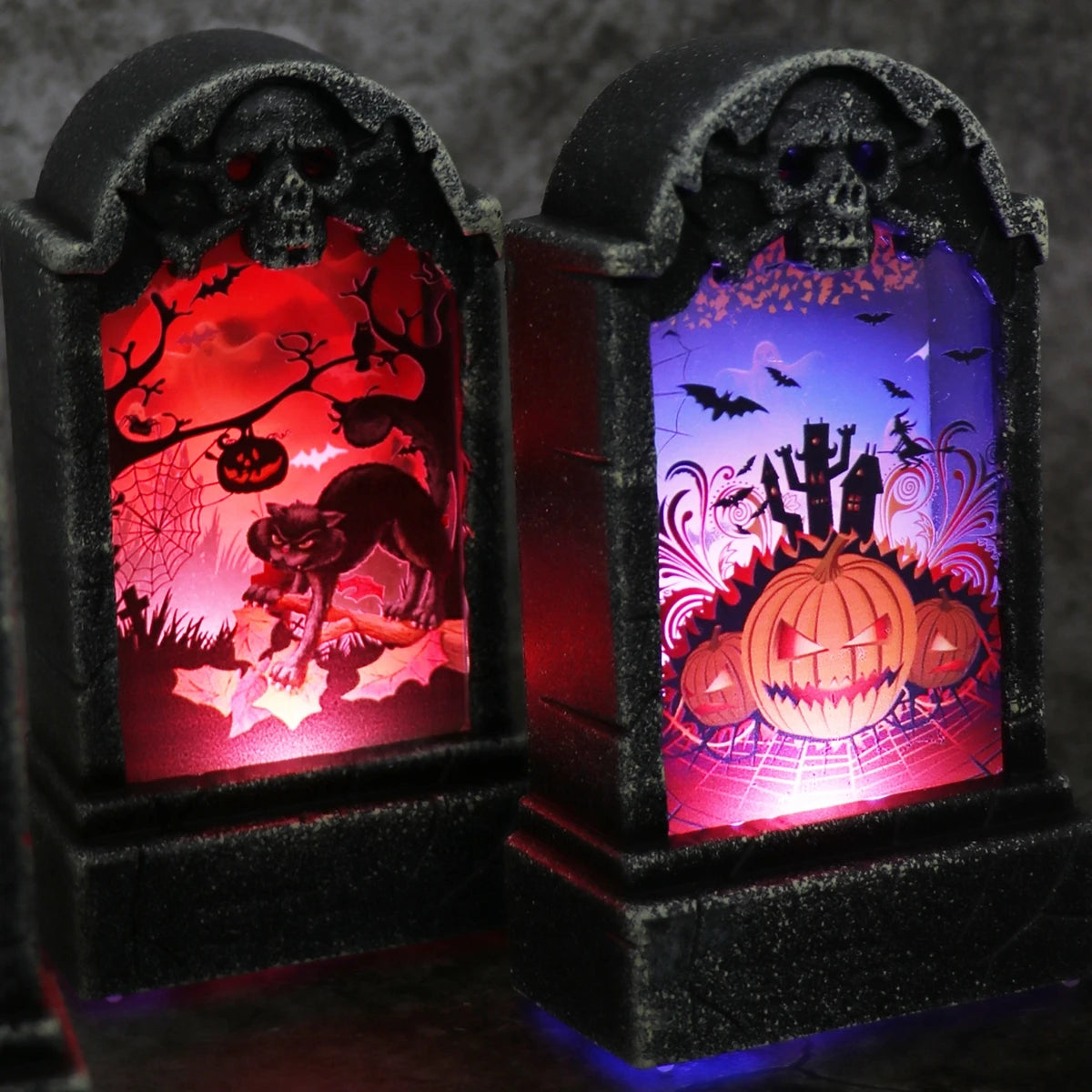 Halloween LED Tombstone Light Glowing Decoration Horror Happy Halloween Party Home Garden Decor Retro Simulation Gravestone Lamp