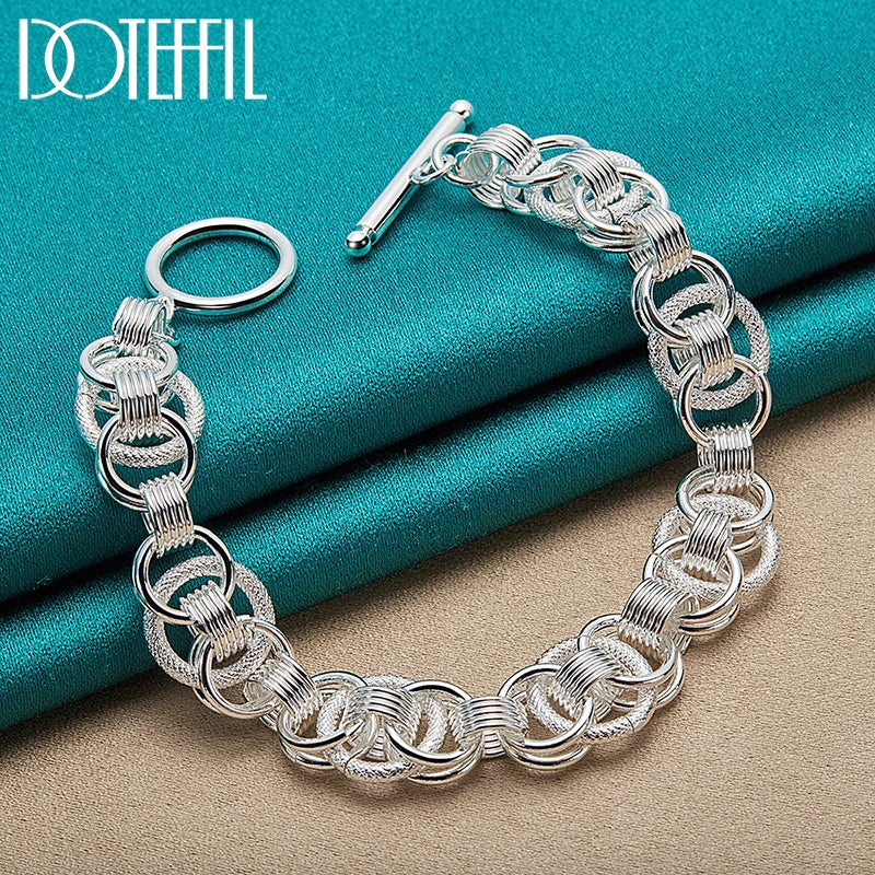 DOTEFFIL 925 Sterling Silver Bracelets Snake Chain Screw Fits European Charm 20cm Length DIY Fashion For Women Man Jewelry Gift