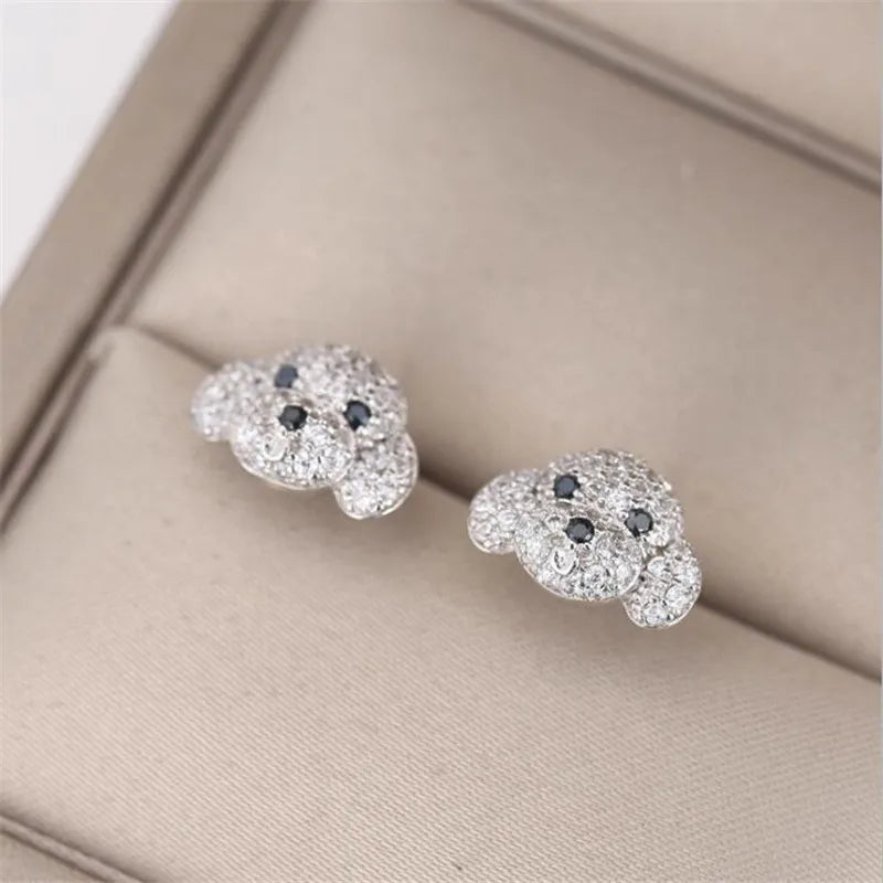 New Fashion Temperament Full Crystal Exquisite Dog 925 Sterling Silver Jewelry Personality Popular Animal Stud Earrings E107