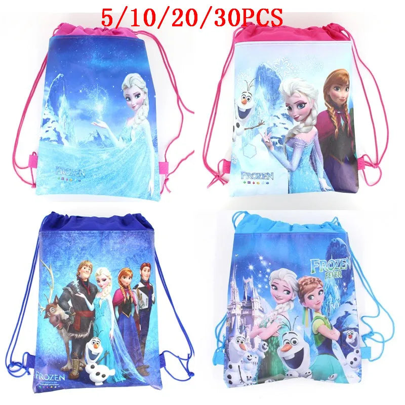 5/10/20/30PCS Disney Frozen Elsa Anna Birthday Party Gifts Non-woven 27*34cm Drawstring Good Bags Kds Favor School Backpacks