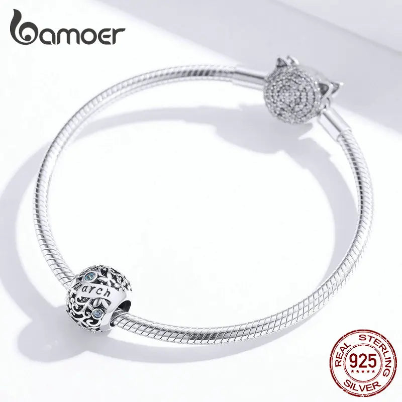 bamoer 925 Sterling Silver Month Birthday Stone Round Beads fit Women Charm Bracelet Bangle DIY Jewlry Making SCC1385