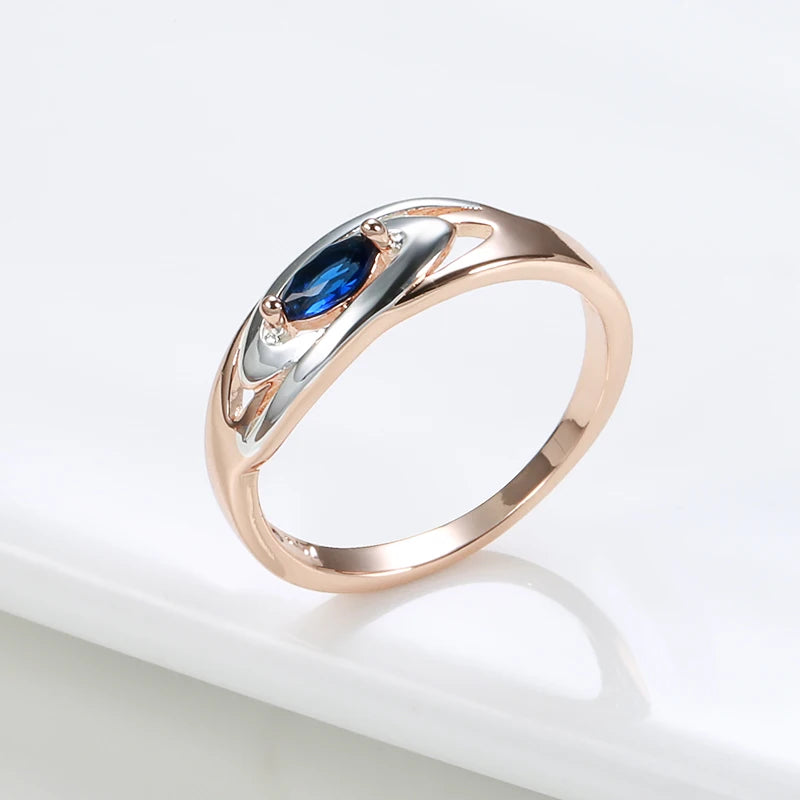 Kinel Luxury Blue Stone Earrings Ring Sets 585 Rose Gold Mixed Silver Natural Zircon Accessories Trendy Women Wedding Jewelry