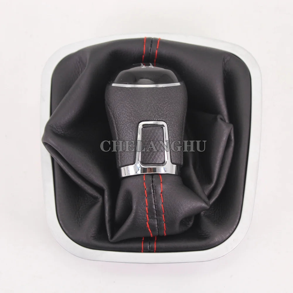 For VW Polo 6R Hatchback 2009 2010 2011 2012 2013 Car-styling 5 Speed Gear Stick shift knob Level leather Boot Red Line