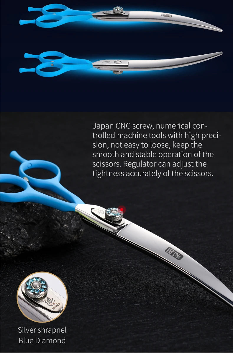 Fenice 7.0 7.5 8.0 Inch Professional Black Grooming Scissors Curved Shear for Teddy/Pomeranian Dogs Pet Grooming Tools JP 440C