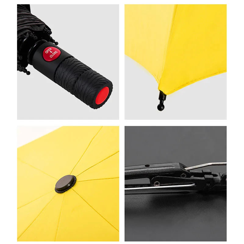 Luxury Full Automatic Business Umbrellas Men Red 8 Ribs Three Folding Male Female Umbrella Rain Women Windproof Parasol Gift