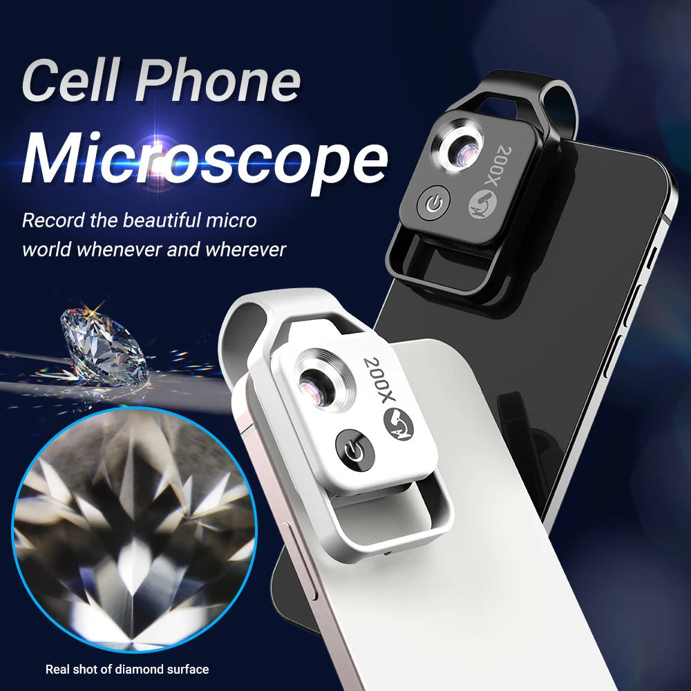 عدسة مجهر APEXEL الرقمية 200X مع مصباح توجيه LED للجوال CPL عدسة Micro Pocket SuperMacro لهواتف iPhone وSamsung