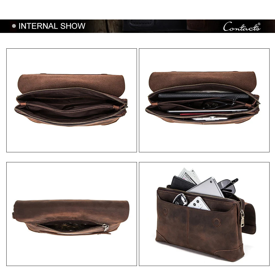 Luxury Cowhide Leather Men's Clutch iPad Mini 4 5 6 Iphone Clutches For Male Men Wallet Fashion Large Capacity Purse Gift