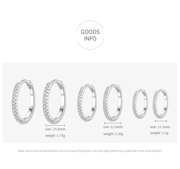 Ailmay 100% 925 Sterling Silver Clear Zircon Simple Fashion Hoop Earrings For Women Girls Anti-allergy Fine Jewelry Gifts