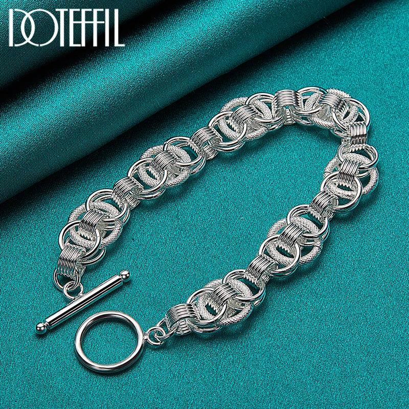 DOTEFFIL 925 Sterling Silver Bracelets Snake Chain Screw Fits European Charm 20cm Length DIY Fashion For Women Man Jewelry Gift