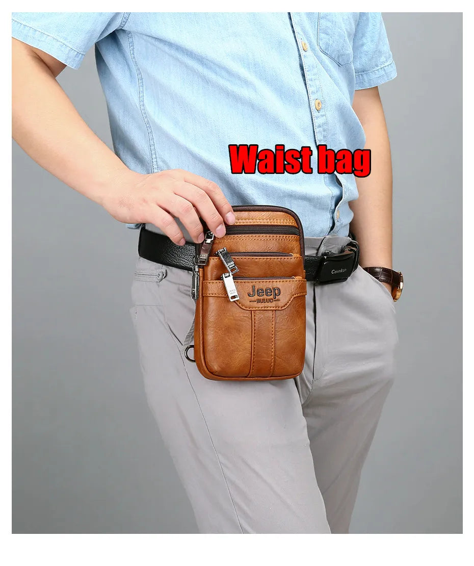 JEEP BULUO Men Shoulder Messenger Bags Small Multi-function Sling Chest Bag Legs Waist Bag For Man New Fashion Casual Crossbody