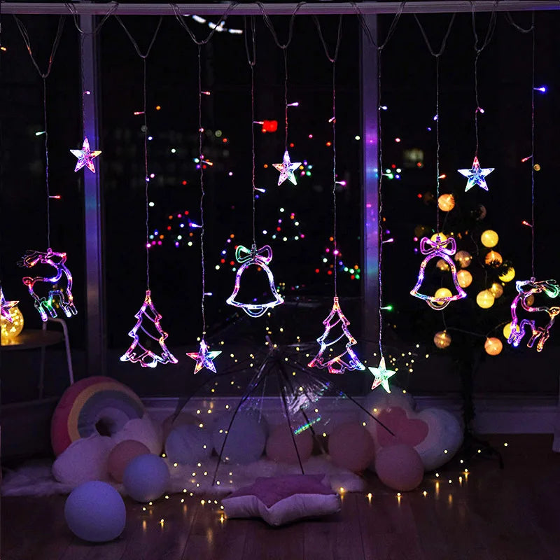 LED Star Lamp Curtain Garland Fairy String Lights Christmas Decoration Outdoor For Holiday Wedding Party 2023 New Year Decor