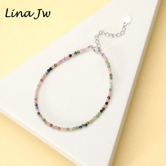 Natural Stone Beads  Bracelet on Hand Chain Luxury Jewelry 2MM with 925 Sterling Silver Bangle /Anklet for Women Gift Wholesale