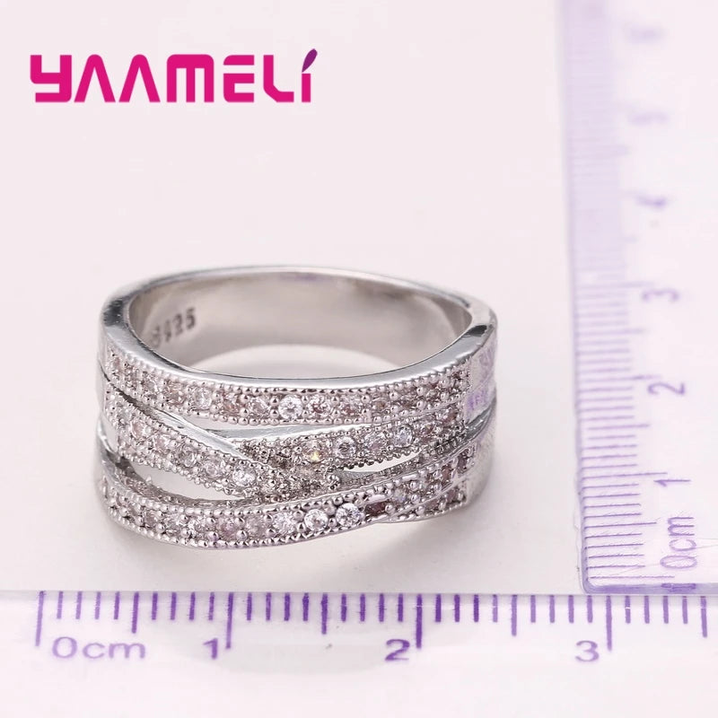 Fashion Women Men Rings 925 Sterling Silver Jewelry Crystal Inlay Overpass Cross Bague Bijoux Dropshipping 5-6-7-8-9-10-11-12-13