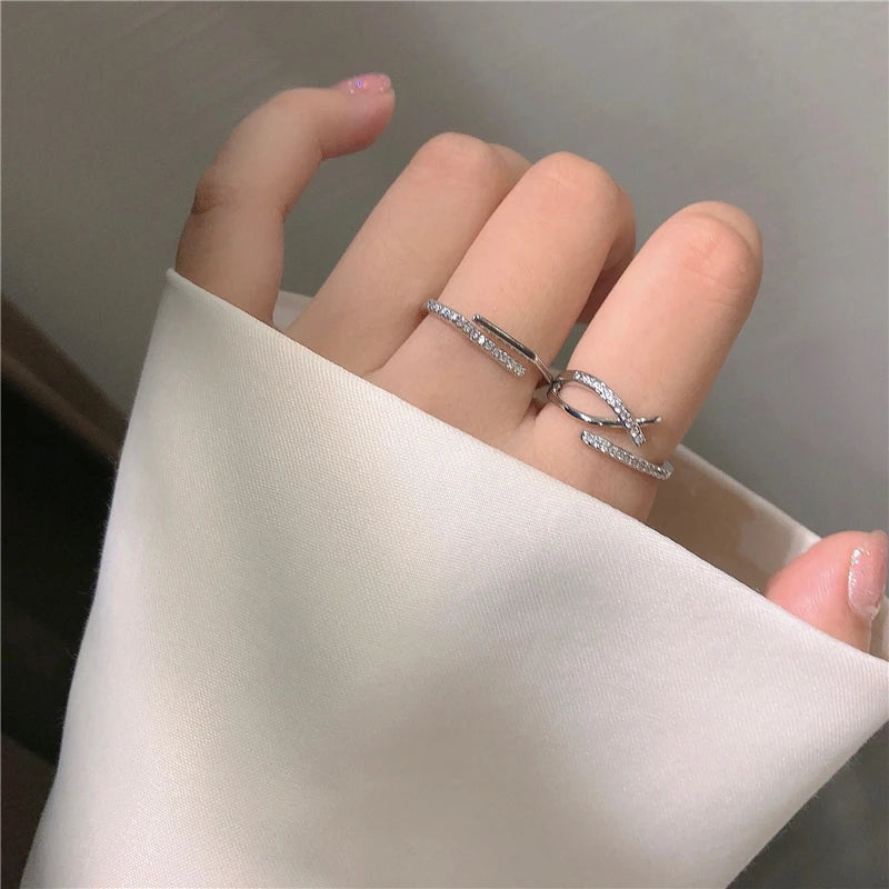 925 Sterling Silver Open Adjustable Ring Shiny Zircon Multifunctional Decoration Simple Index Finger Ring Female Wedding Jewelry