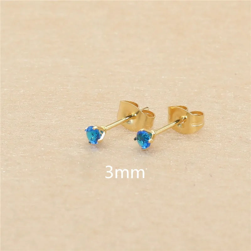 3mm AAA Round Colorful Zircons White Stud Earrings With Stianless Steel Needle Brief Jewelry 20 Colors For Choose No Allergy