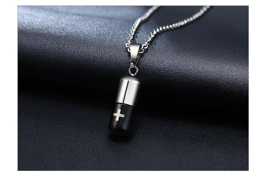 Vnox Hollow Pill Necklace by Bulbusbow – Engraved Cremation Urn Pendant for Men & Women | Memorial Ashes Keepsake, Perfume Holder, Stainless Steel