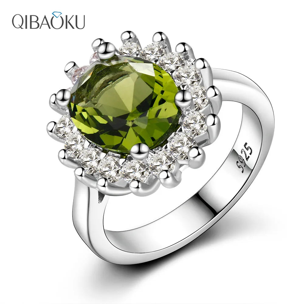 925 Sterling Silver Ring Flower Silver Rings with Peridot Stones Shining Luxury Wedding Engagement Rings for Women Jewelry