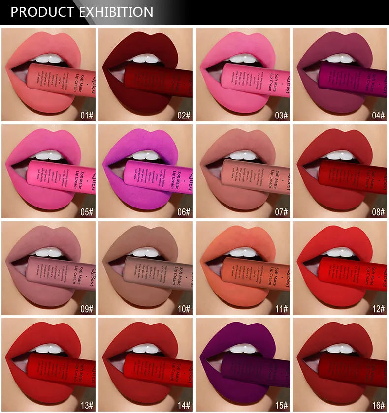 QIBEST Brand 34 Colors Waterproof Matte Nude Lipstick Lipkit Pigment Dark Red Black Long Lasting Lip Gloss Women Makeup Lipgloss