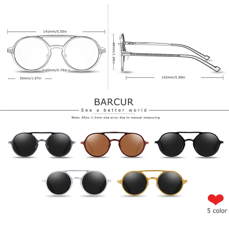 BARCUR Hot Black Goggle Male Round Sunglasses Luxury Brand Men Glasses Retro Vintage Women Sun Glasses UV400 Eyewear