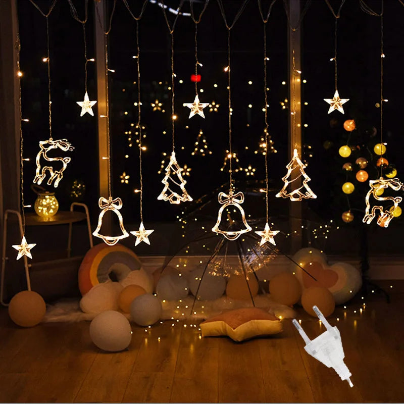 LED Star Lamp Curtain Garland Fairy String Lights Christmas Decoration Outdoor For Holiday Wedding Party 2023 New Year Decor