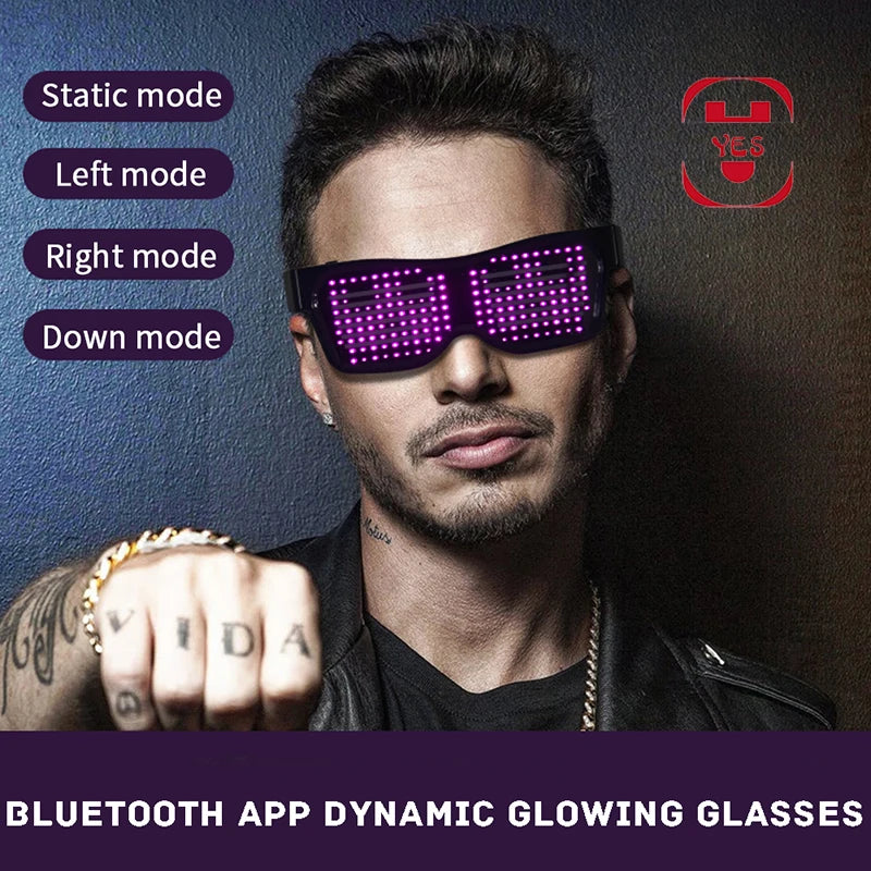 App Control Bluetooth Led Party Glasses Customized Languages USB Charge Flashing  Luminous Eyewear Christmas Concert Sunglasses