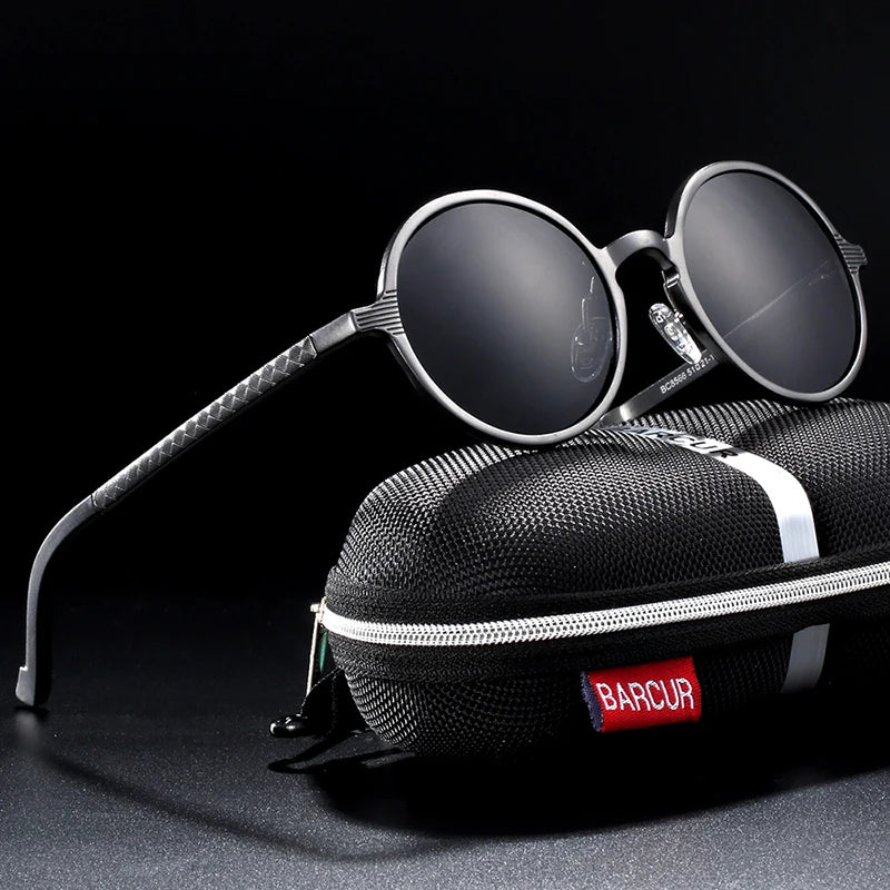 BARCUR Hot Black Goggle Male Round Sunglasses Luxury Brand Men Glasses Retro Vintage Women Sun Glasses UV400 Eyewear