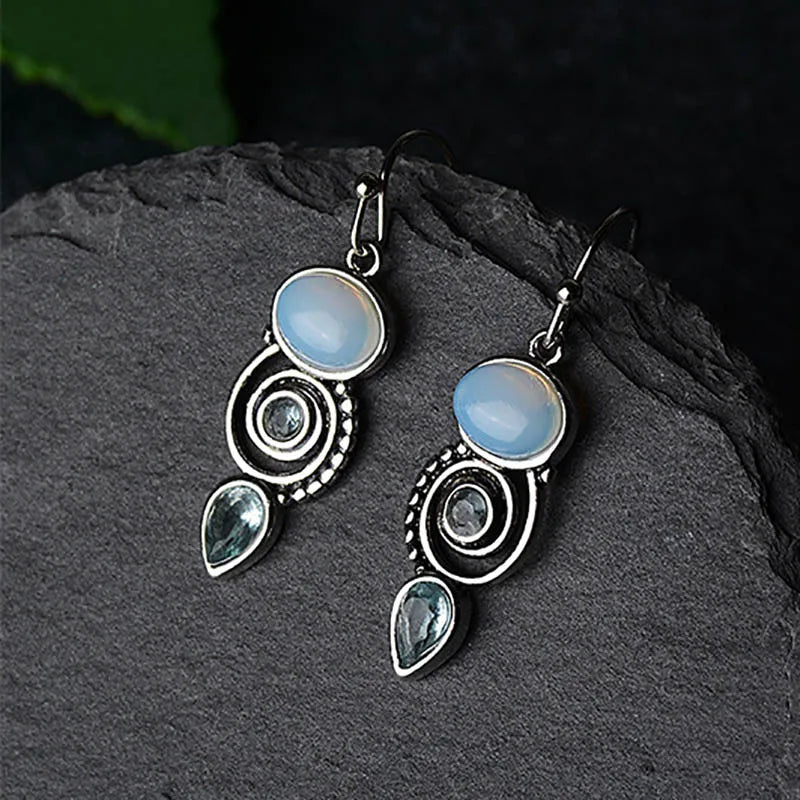 JoiasHome Vintage 925 Sterling Silver Drop Earrings For Women With Round Topaz  Gemstoes Charm Femal Wedding Party Gift